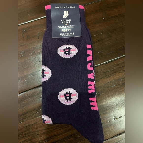 Sockrates Bitcoin Themed Purple and Pink Socks 2 pair - Picture 3 of 4